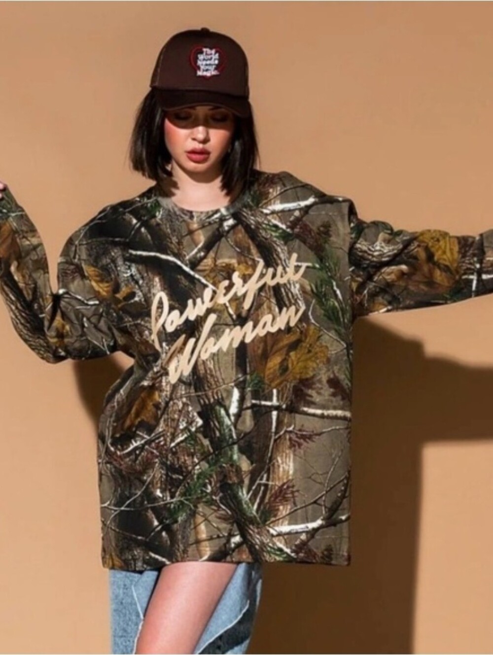 Dressed In LALA Powerful Woman Camo Long Sleeve Tee Size Small/medium